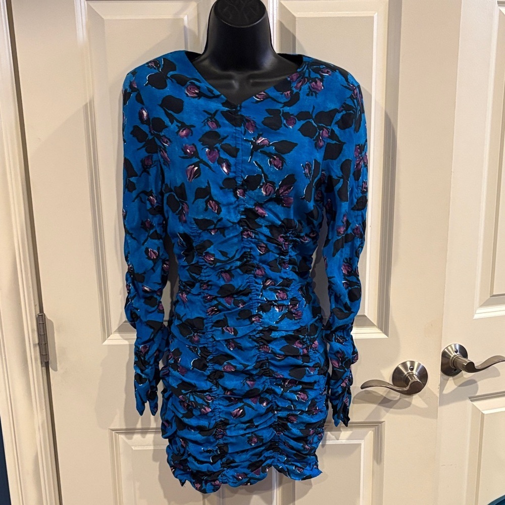 Zara XS  Chic Long Sleeve Floral Dress in Blue - NWT